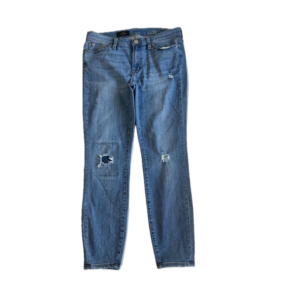 J. Crew Distressed Ankle Jeans Mid Rise Size 31 Grunge Patched Toothpick 31 x 27